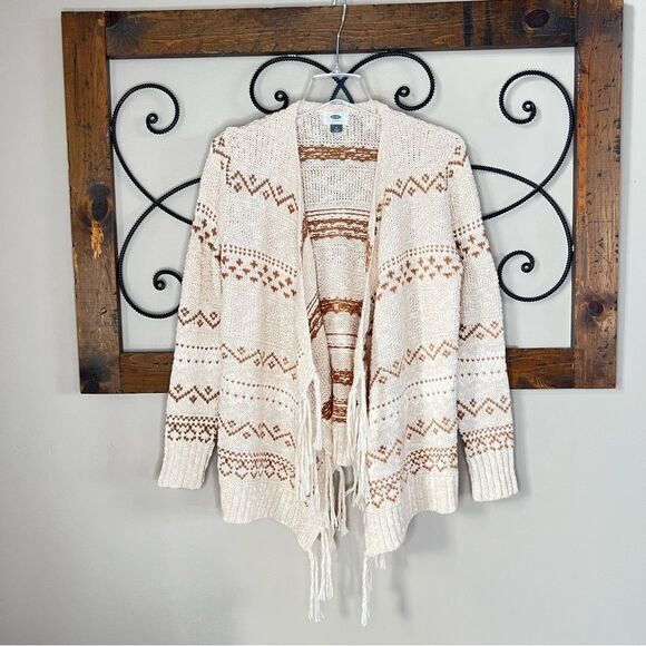 Old Navy Fringed Cotton Blend Southwestern Boho Waterfall Cardigan Sweater - Picture 2 of 14